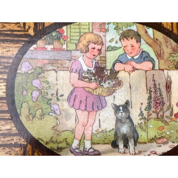 Vintage Wood Plaques Children With Puppy and Kittens - Picture 8 of 10